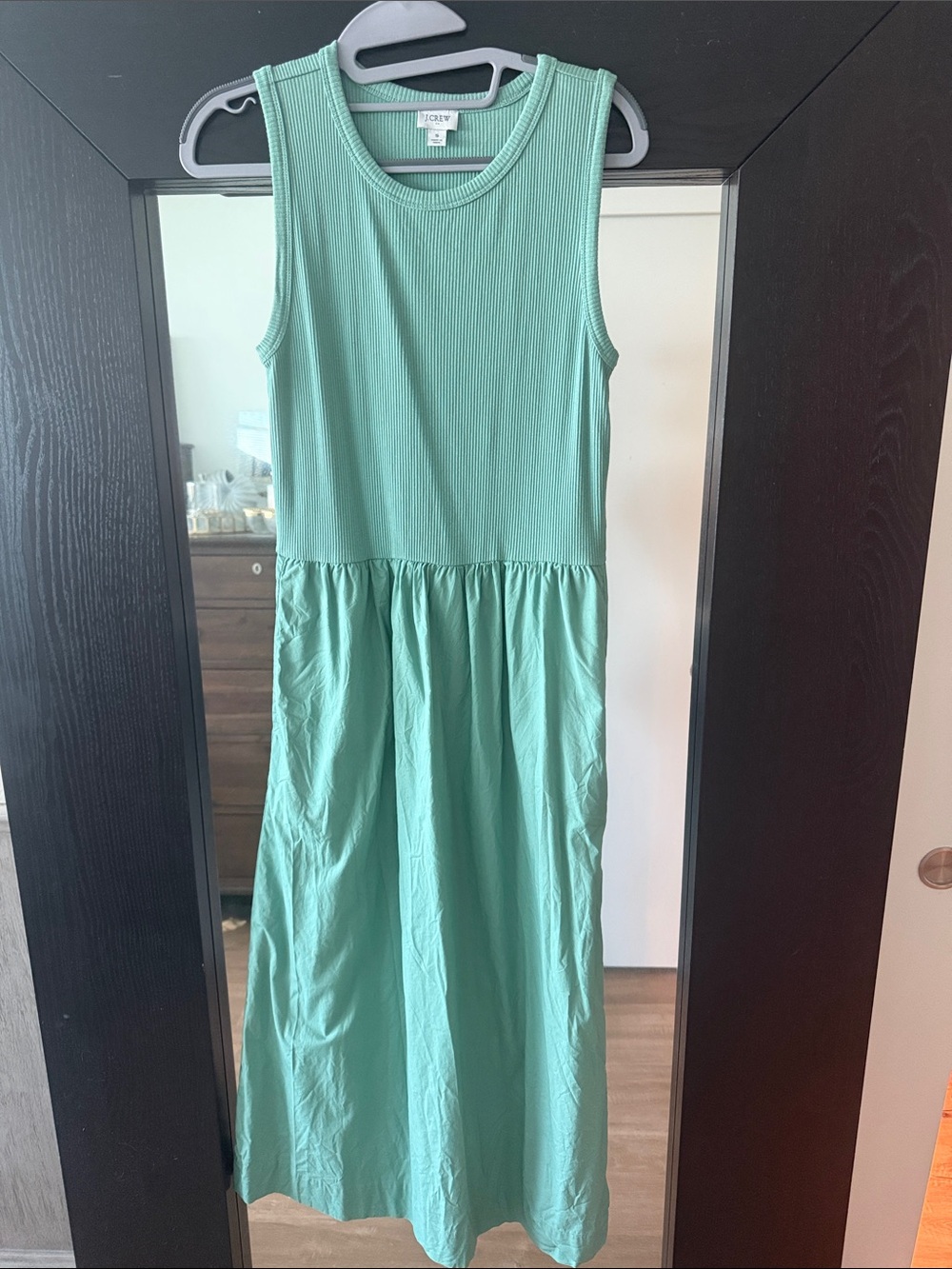 J.Crew Tiered Knit Mixy Midi Dress Sage Green Size Small Pockets Sleeveless
